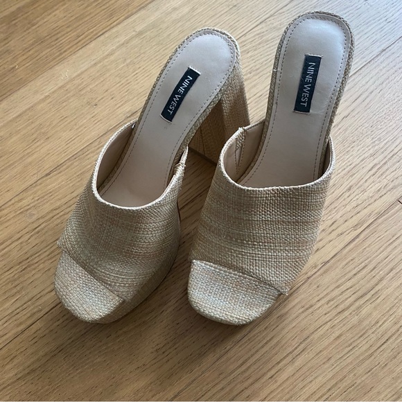 Nine West Jolie Platform Slide Sandal Rafia Summer Heel Sz8 - Picture 4 of 5